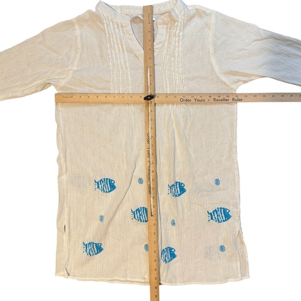 The Vermont Country Store Womens Crinkle Gauze Tunic Top L White  Beach Resort - Picture 6 of 8